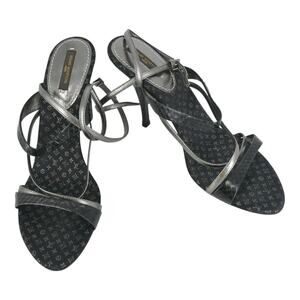 Louis Vuitton Black Snakeskin Gray Monogam Soles Strappy Heeled Sandals Size 38